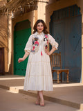 Zummer Women Cream Embroidered Cotton Midi Dress