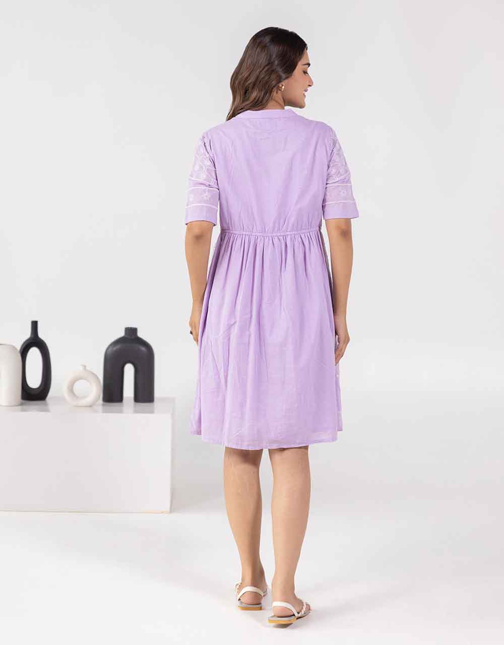 Lavender Embroidered A-Line Dress
