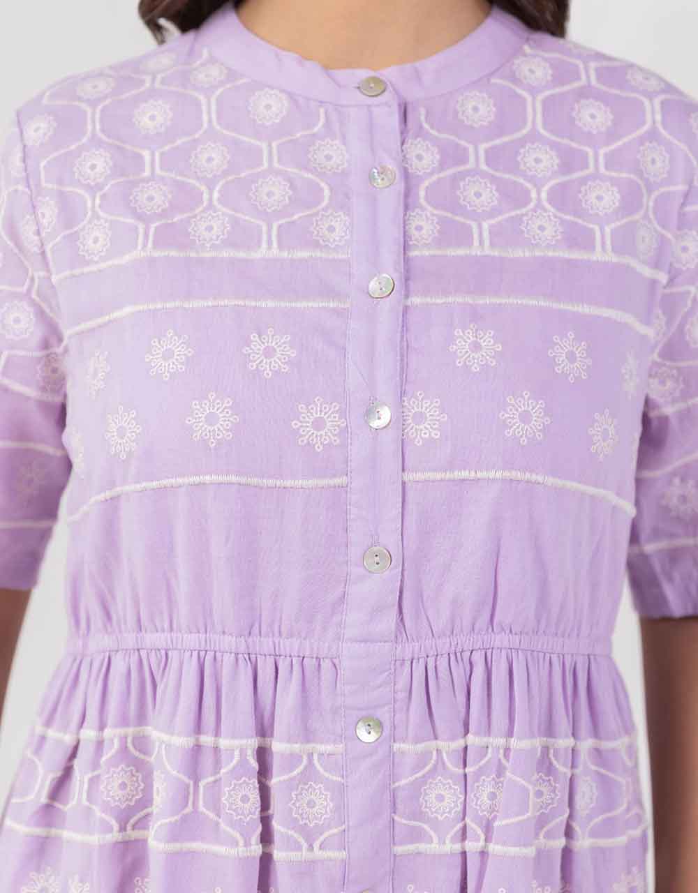 Lavender Embroidered A-Line Dress