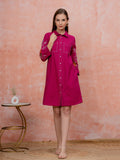 Zummer Embroidered Knee-Length Dress – Magenta Floral Shirt Dress