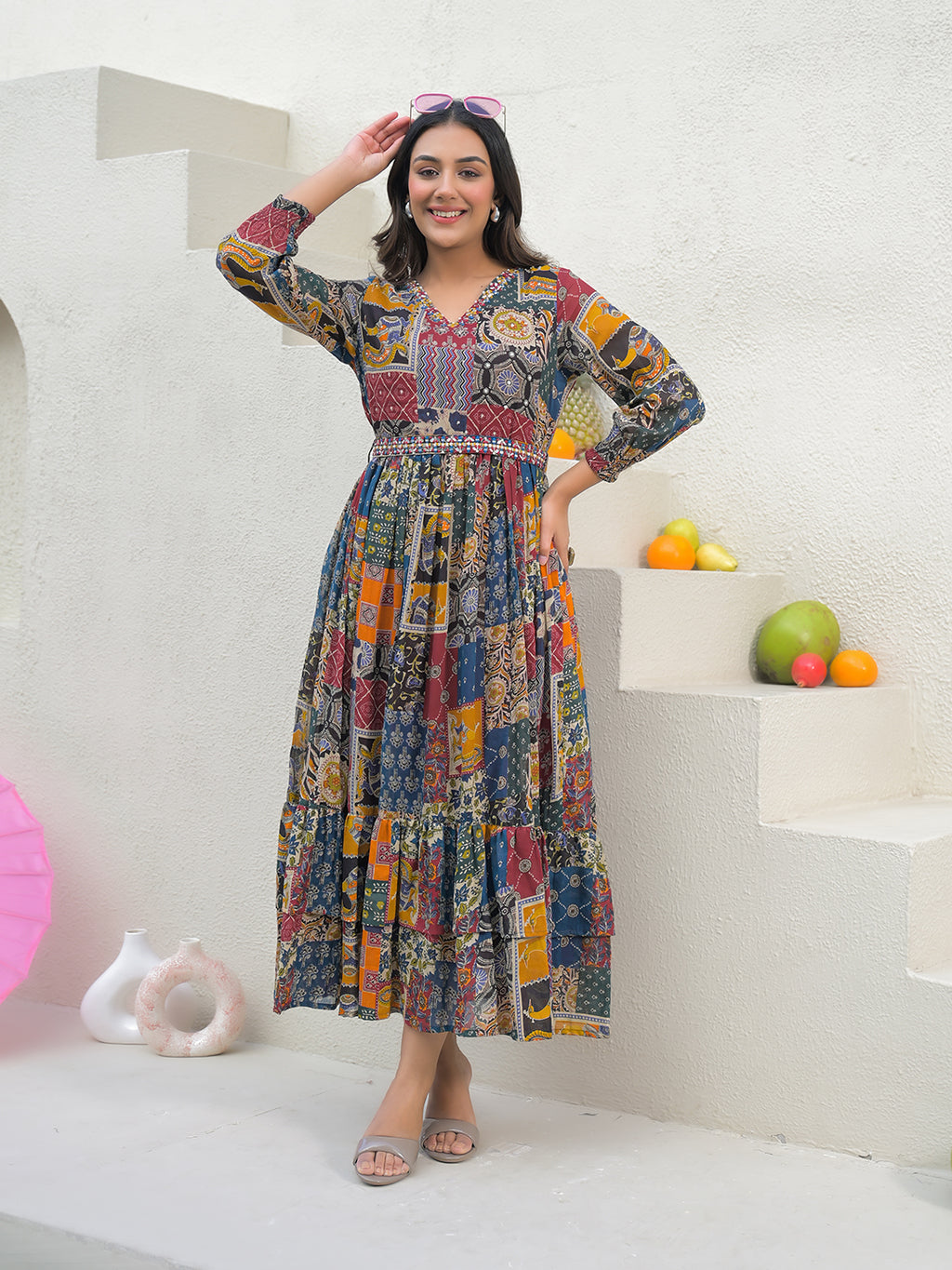 Zummer Multi-Coloured Embellished Cotton Maxi Dress