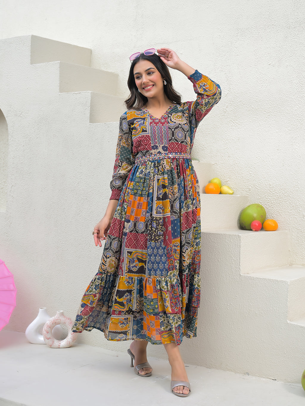 Zummer Multi-Coloured Embellished Cotton Maxi Dress