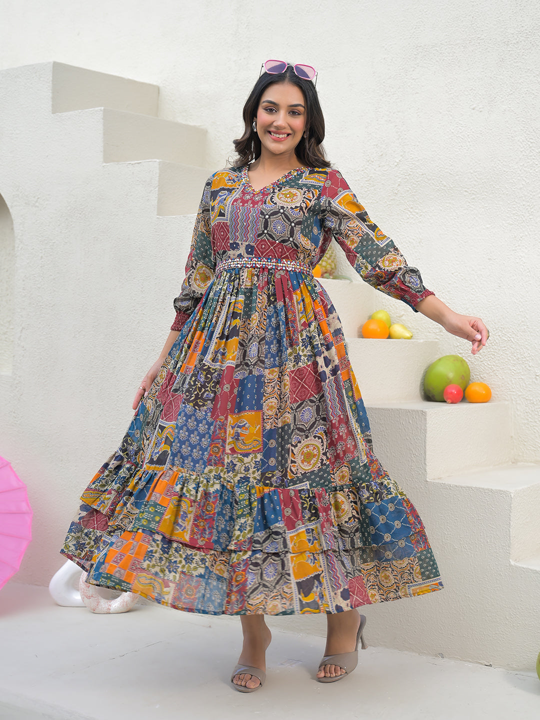 Zummer Multi-Coloured Embellished Cotton Maxi Dress