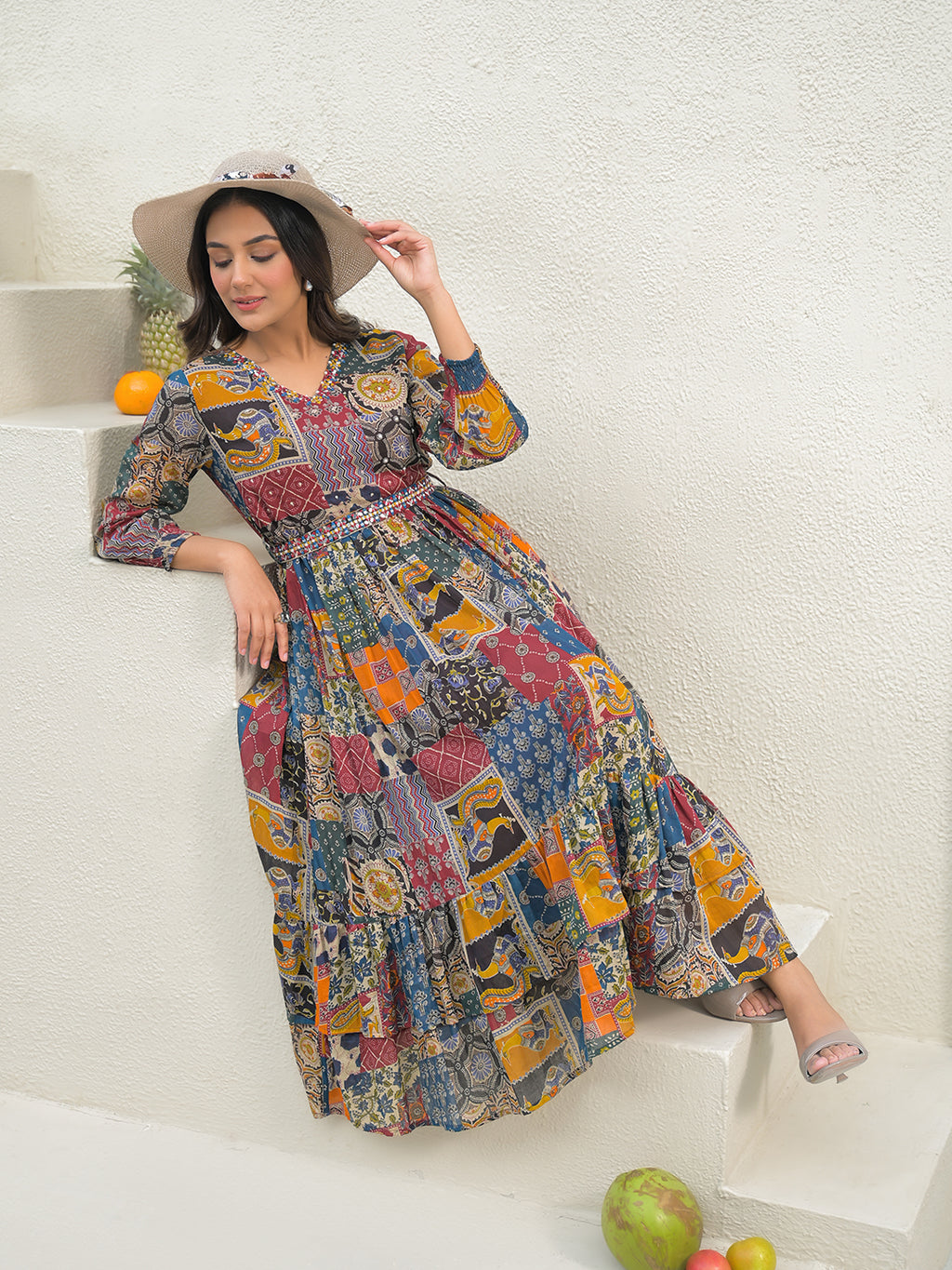Zummer Multi-Coloured Embellished Cotton Maxi Dress