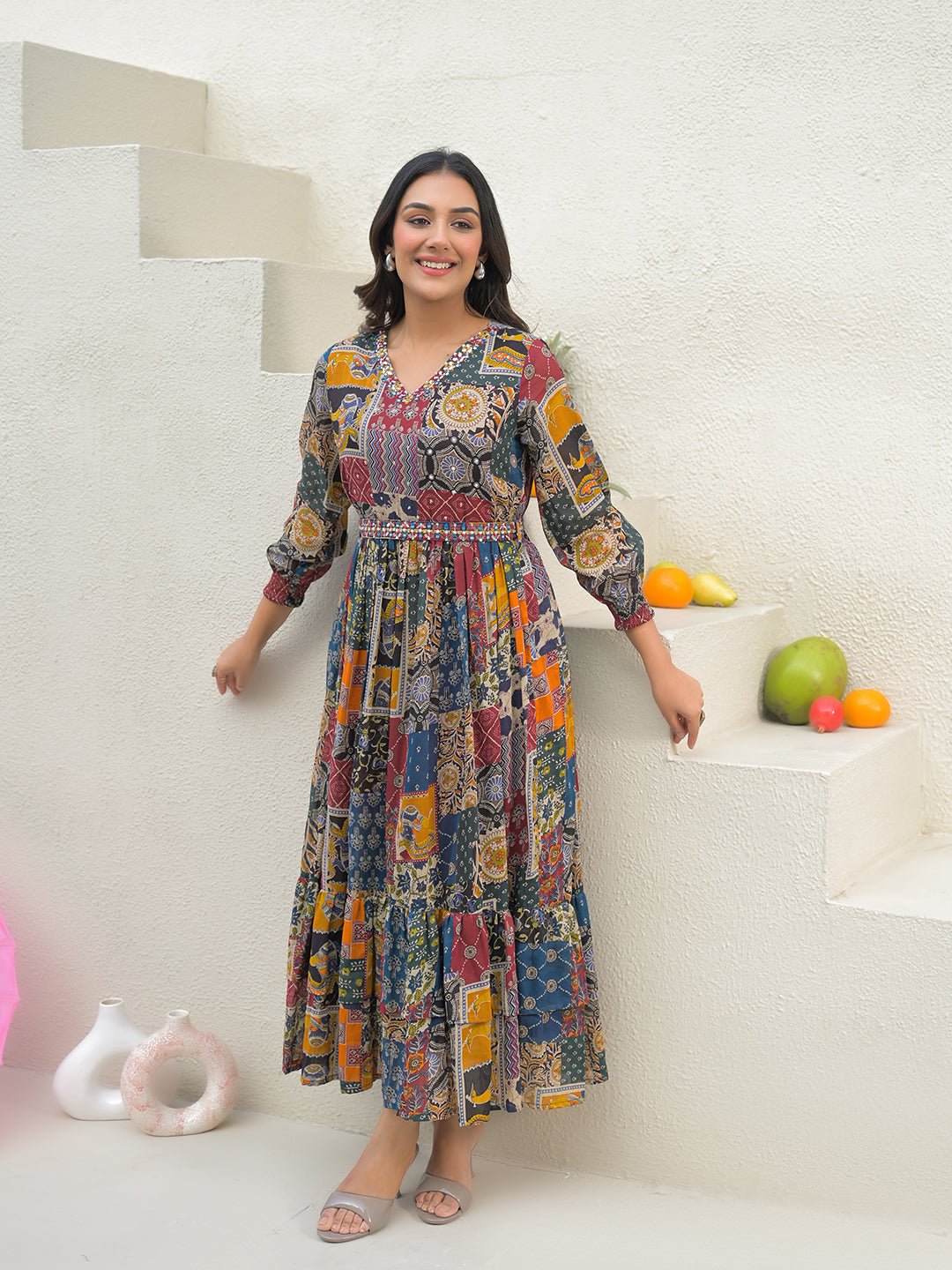 Zummer Multi-Coloured Embellished Cotton Maxi Dress