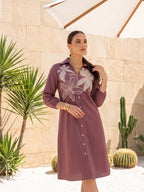 Zummer Women Mauve Embroidered Cotton Shirt Dress