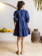 Navy blue Embroidered Fit And Flare Short Dress