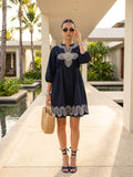 Zummer Women Navy Blue Embroidered Fit & Flare Dress
