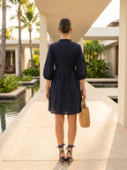 Zummer Women Navy Blue Embroidered Fit & Flare Dress