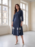 Zummer Women's Navy Blue Embroidered A-Line Wrap Midi Dress