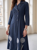 Zummer Women's Navy Blue Embroidered A-Line Wrap Midi Dress