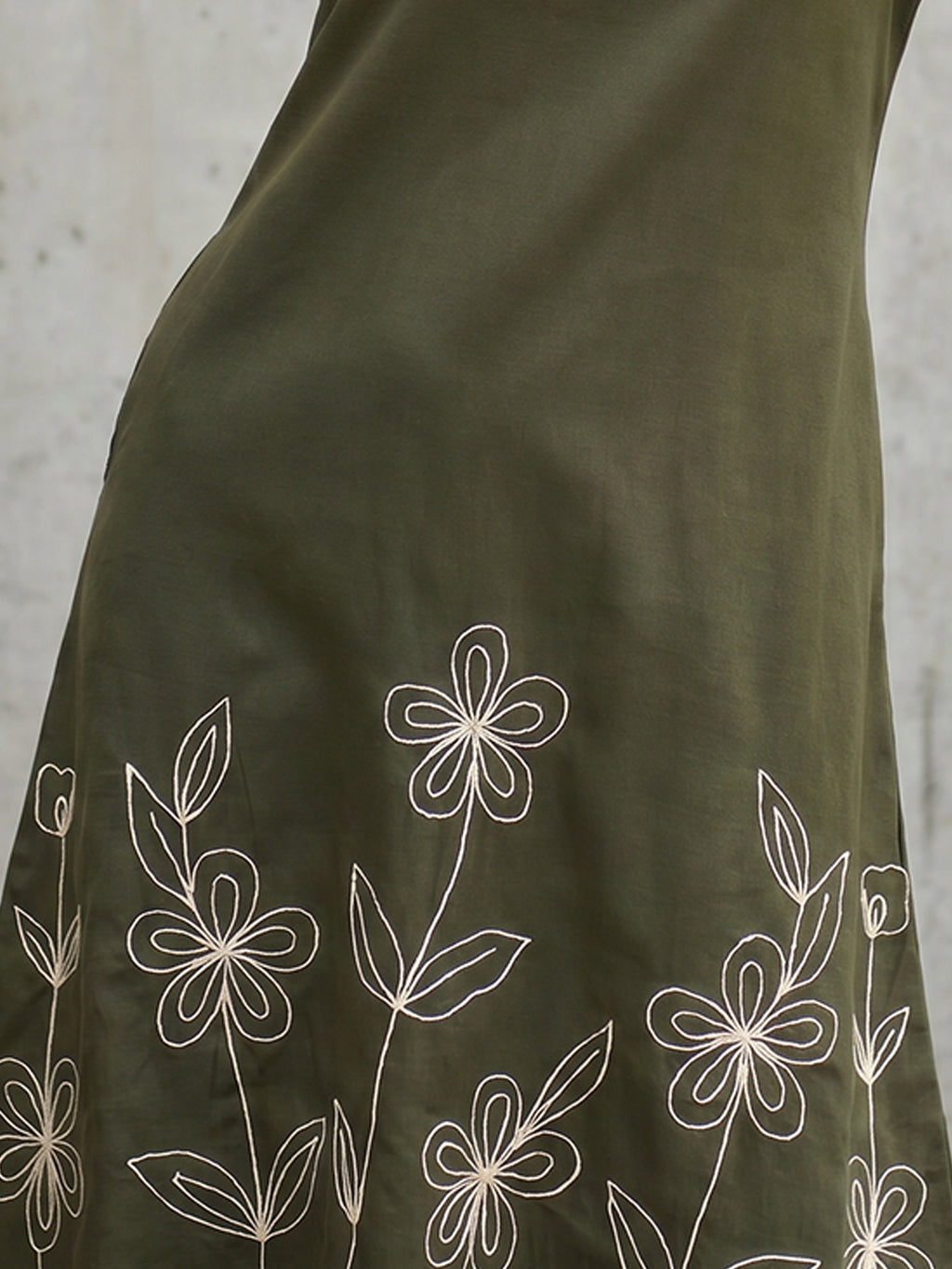 Zummer Olive Embroidered Cotton Midi Dress