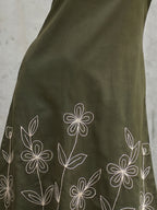 Zummer Olive Embroidered Cotton Midi Dress