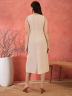 Off White Cotton Embroidered Sheath Dress with No Sleeves