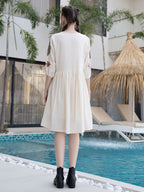Cotton Tropical Embroidered Off White Dress