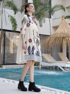Cotton Tropical Embroidered Off White Dress