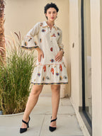 Cotton Floral Embroidered  Short Dress