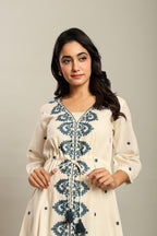 Cotton Off White Floral Embroidered A-Line Dress