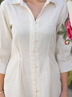 Zummer Off-White Floral Embroidered Cotton Midi Dress for Women