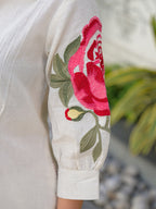 Zummer Off-White Floral Embroidered Cotton Midi Dress for Women