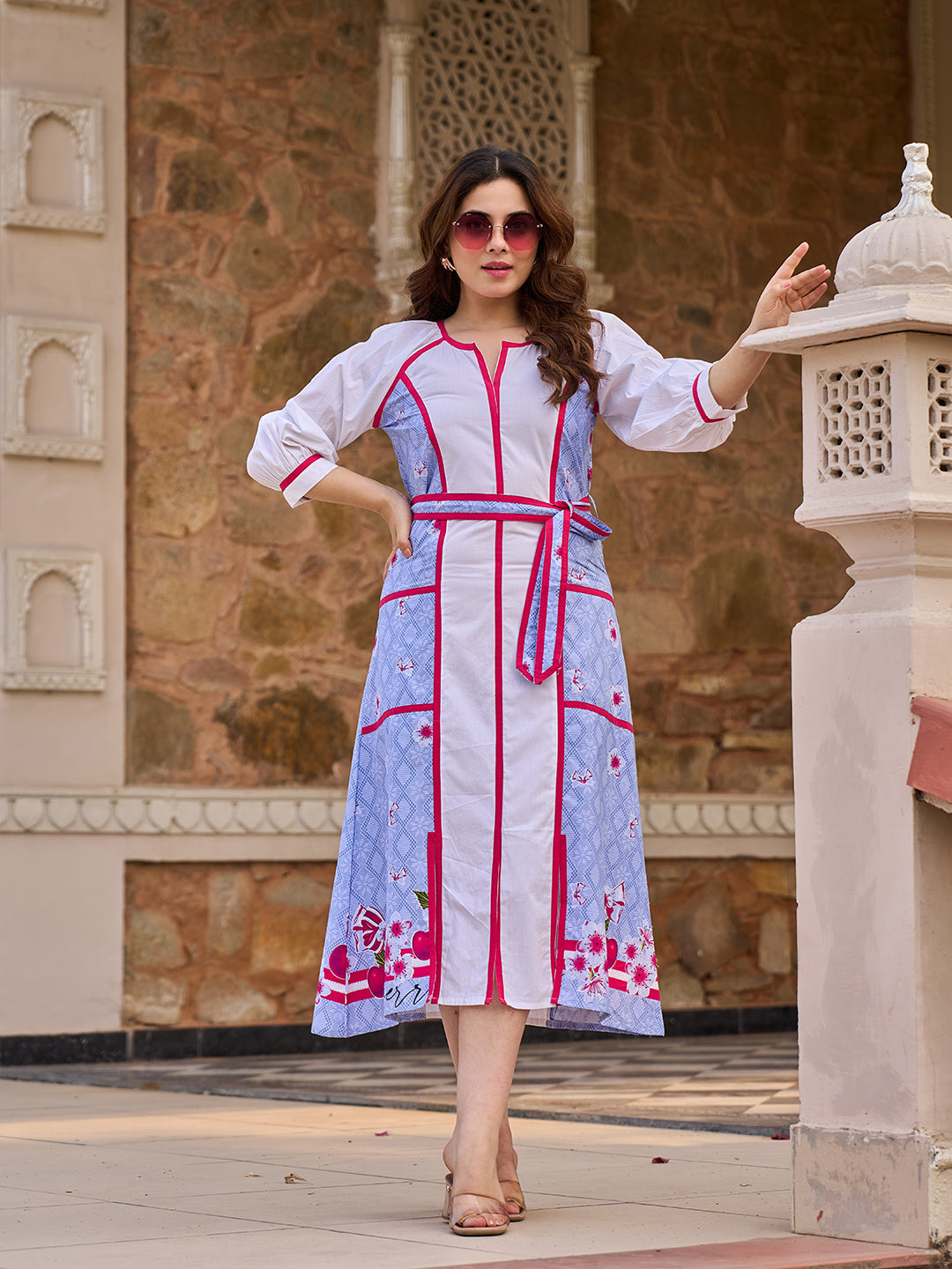 Zummer Floral Printed A-Line Midi Dress
