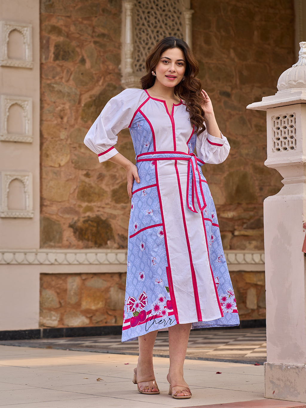 Zummer Floral Printed A-Line Midi Dress
