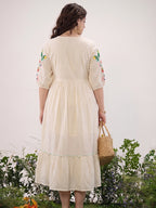Off-White Multicolour Embroidered Cotton Midi Dress