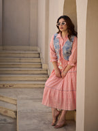 Zummer Peach Cotton Midi Dress with Jacket