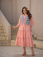 Zummer Peach Cotton Midi Dress with Jacket