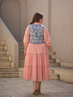 Zummer Peach Cotton Midi Dress with Jacket