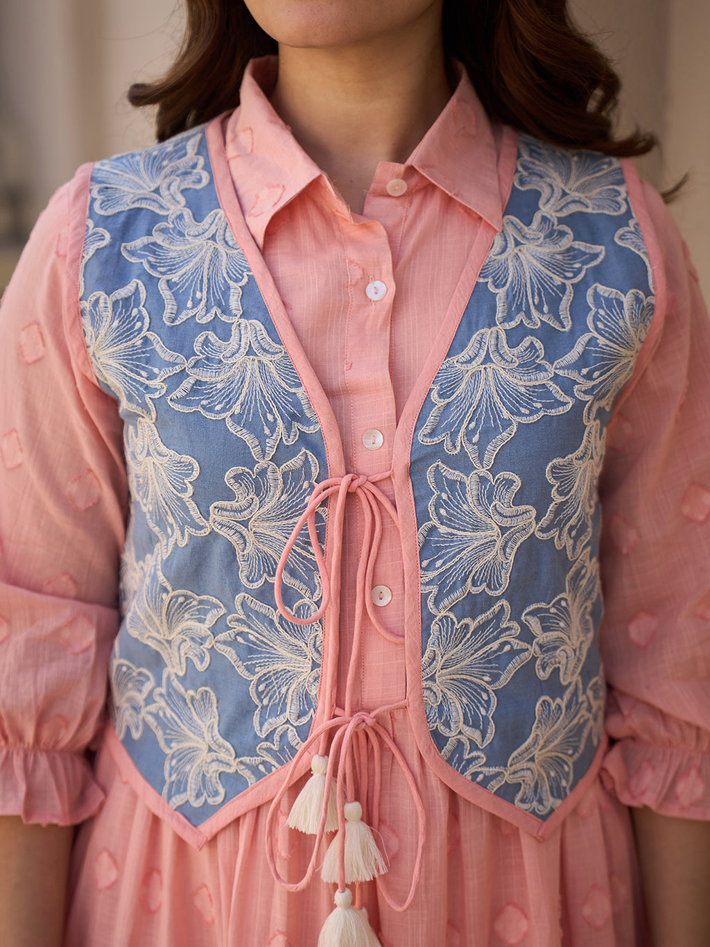 Zummer Peach Cotton Midi Dress with Jacket