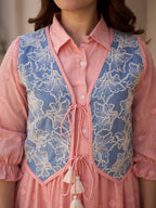 Zummer Peach Cotton Midi Dress with Jacket