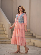 Zummer Peach Cotton Midi Dress with Jacket