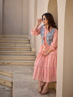 Zummer Peach Cotton Midi Dress with Jacket
