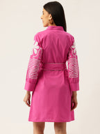 Cotton Pink Embroidered Shirt Dress