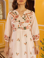 Cotton Pink Embroidered A- line Midi Dress