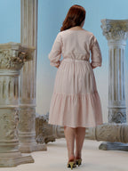 Zummer Women Peach Embroidered Cotton Midi Dress