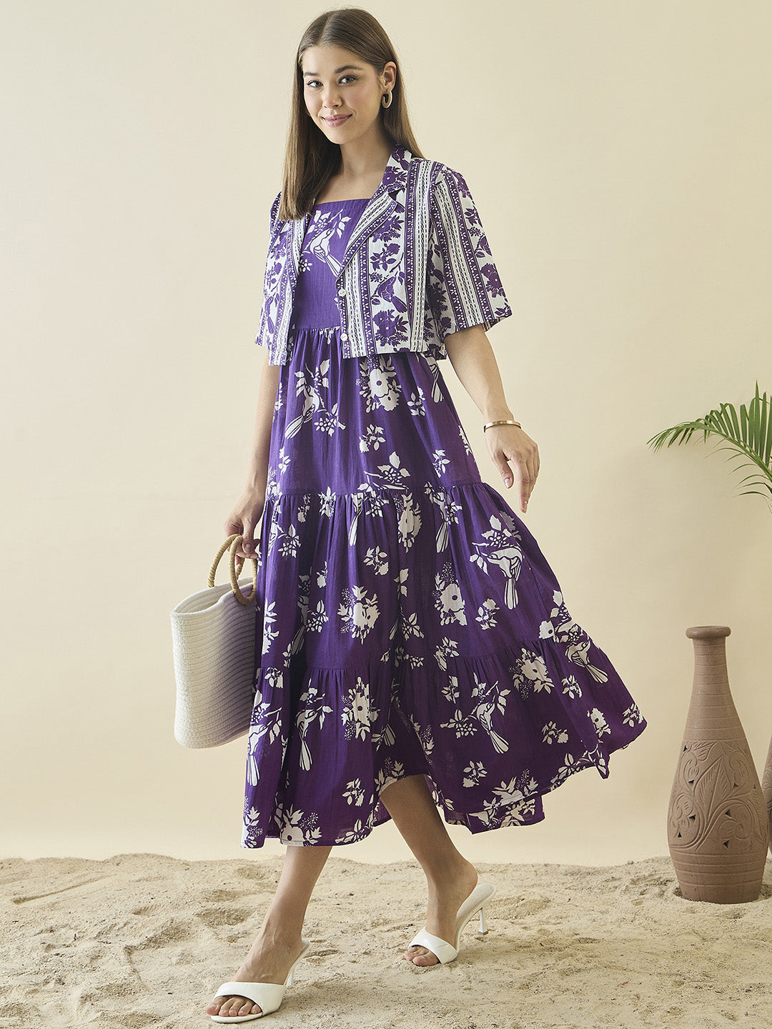 Floral Print A-Line Midi Dress