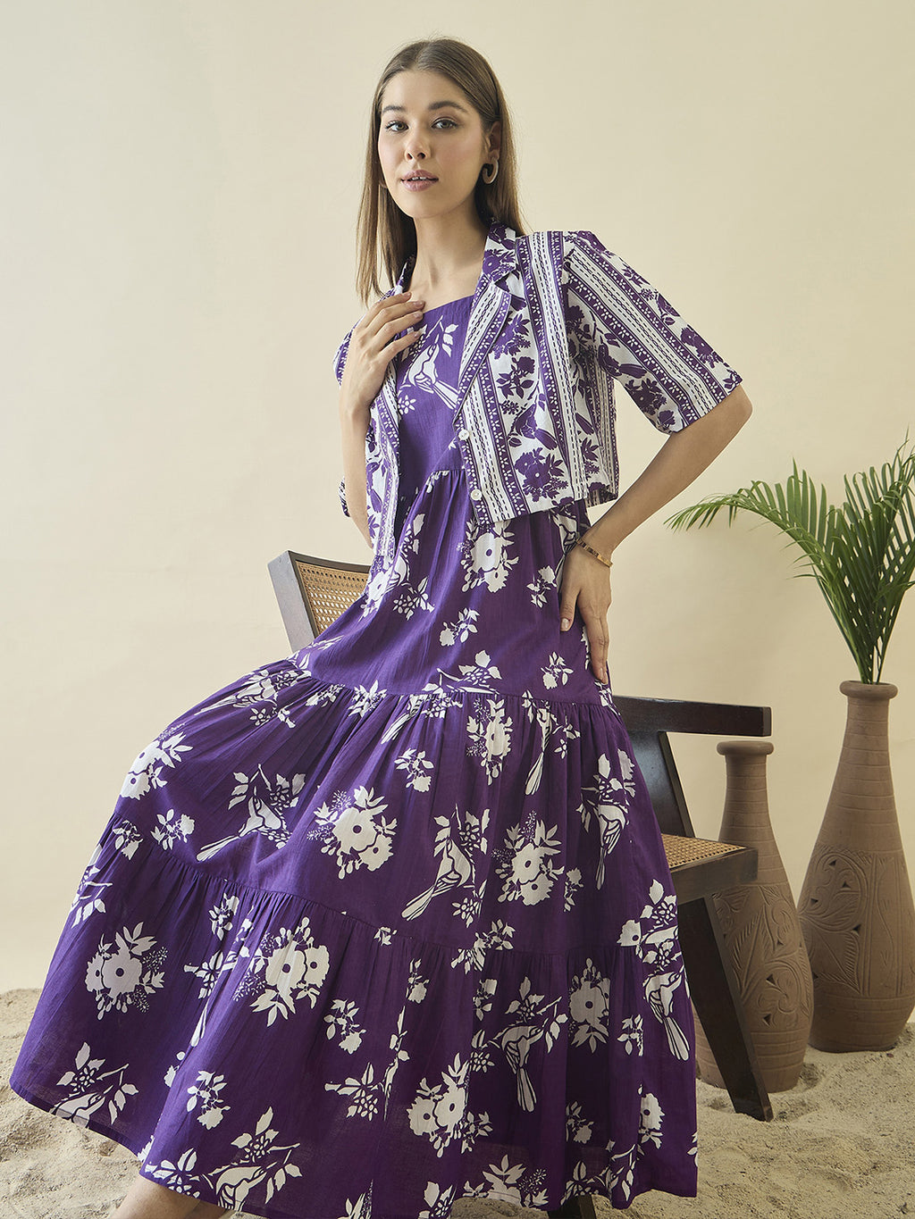 Floral Print A-Line Midi Dress