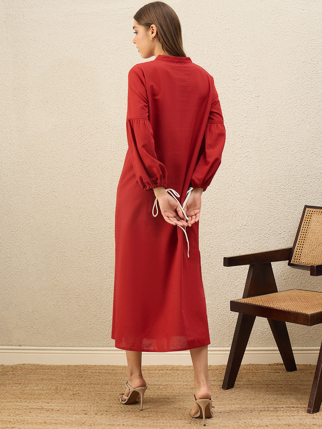 Floral Embroidered Bishop Sleeve Maxi Dress