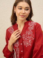 Floral Embroidered Bishop Sleeve Maxi Dress