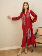 Floral Embroidered Bishop Sleeve Maxi Dress