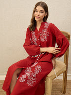 Floral Embroidered Bishop Sleeve Maxi Dress