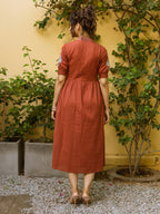 Rust ethnic motifs embroidered empire dress