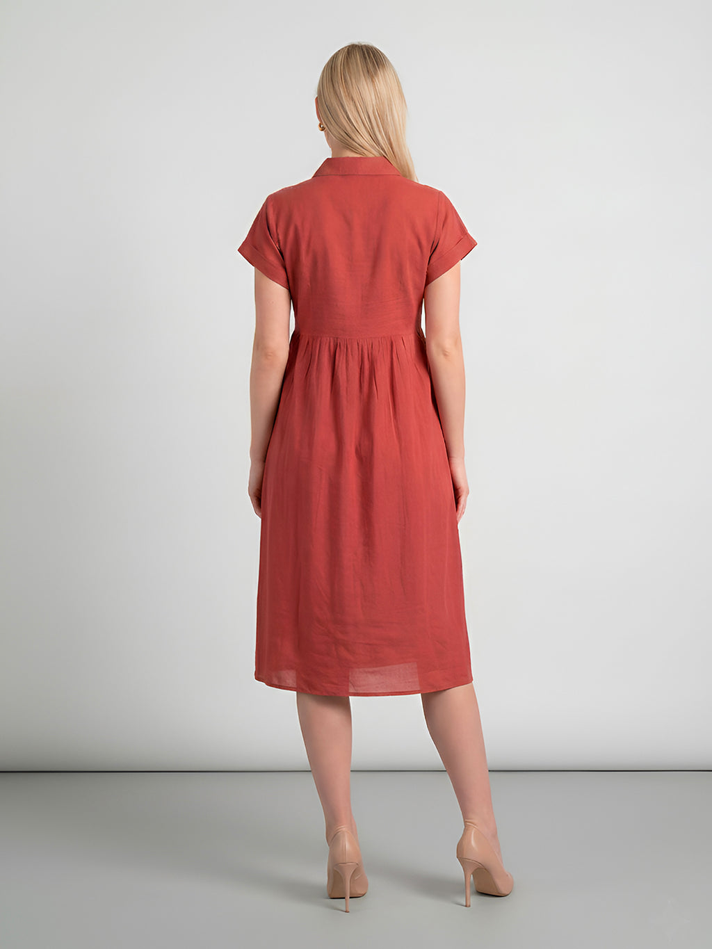 Zummer Rust & Beige Embroidered A-Line Midi Dress