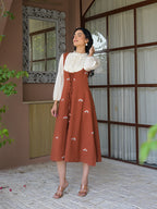 Zummer Rust Embroidered Corset Cotton Midi Dress