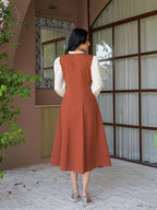 Zummer Rust Embroidered Corset Cotton Midi Dress