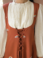 Zummer Rust Embroidered Corset Cotton Midi Dress
