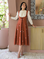 Zummer Rust Embroidered Corset Cotton Midi Dress