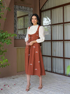 Zummer Rust Embroidered Corset Cotton Midi Dress